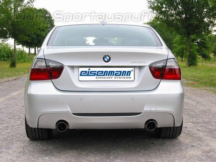 Eisenmann Edelstahl Duplex Sportauspuff RACE-Version BMW 3er E90 E91 Limousine u. Touring 335i je 1x90mm rund scharf abgeschrägt