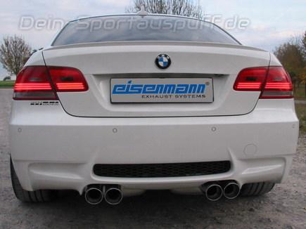Eisenmann Edelstahl Duplex Sportauspuff RACE-Version BMW 3er M3 E92 E93 Coupe & Cabrio je 2x83mm rund scharf abgeschrägt doppelwandig versetzt