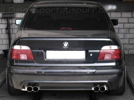 Eisenmann Edelstahl Duplex Sportauspuff RACE-Version BMW E39 520i-530i Limo mit M-Technik-Heckschürze je 2x76mm rund scharf gerade
