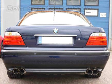 Eisenmann Edelstahl Duplex Sportauspuff RACE-Version BMW 7er E38 750i je 2x83mm rund scharf gerade