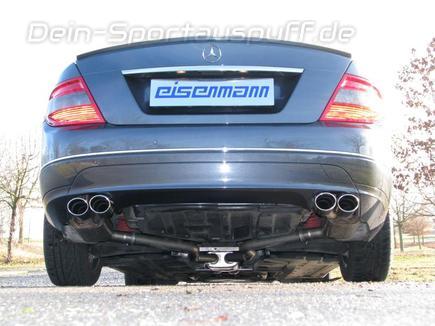 Eisenmann Edelstahl Duplex Komplettanlage ab Kat RACE-Version Mercedes C-Klasse W204 Facelift C250 mit Serienstoßstange je 2x90x70mm oval eingerollt abgeschrägt