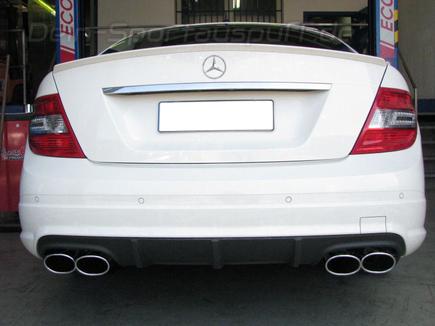 Eisenmann Edelstahl Duplex Komplettanlage ab Kat RACE-Version Mercedes C-Klasse W204 Facelift C250 mit AMG-Stoßstange je 2x120x77mm oval eingerollt abgeschrägt