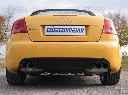 Eisenmann Duplex Racing-Komplettanlage ab Kat Audi RS4 Limousine, Avant Typ 8E u. Cabrio Typ 8H je 2x83mm rund scharf abgeschrägt