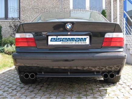 Eisenmann Duplex Sportauspuff inkl. Verbindungsrohr BMW 3er E36 Limo Coupe Cabrio Touring 325i 328i je 2x70mm rund scharf gerade