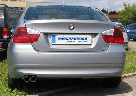 Eisenmann Komplettanlage ab Kat mit RACE-Schalldämpfer BMW 3er E90 E91 Limousine u. Touring 323i-328i 2x70mm rund scharf gerade
