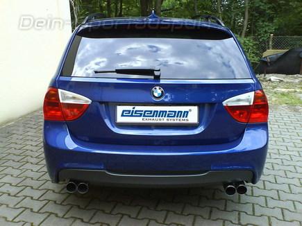 Eisenmann Duplex Komplettanlage ab Kat mit RACE-Schalldämpfer BMW 3er E90 E91 Limousine u. Touring 330i je 2x70mm rund scharf gerade