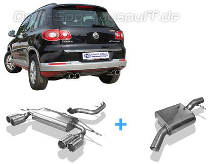 Fox Edelstahl Duplex Sportauspuff-Komplettanlage ab Kat VW Tiguan Typ 5N 2x90mm rund eingerollt gerade ohne Absorber