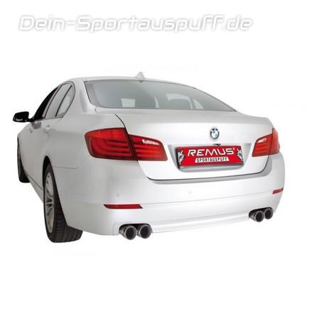Remus Edelstahl Duplex Sportauspuff BMW 5er F10 F11 523i 528i Limousine u. Touring je 2x84mm Street Race rund eingerollt mit scharfkantigem Innenrohr und Carbonschriftzug