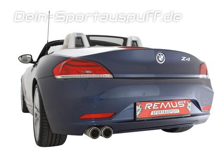 Remus Edelstahl Sportauspuff BMW Z4 E89 Cabrio sDrive 23i 2x84mm Street Race rund eingerollt mit scharfkantigem Innenrohr und Carbonschriftzug
