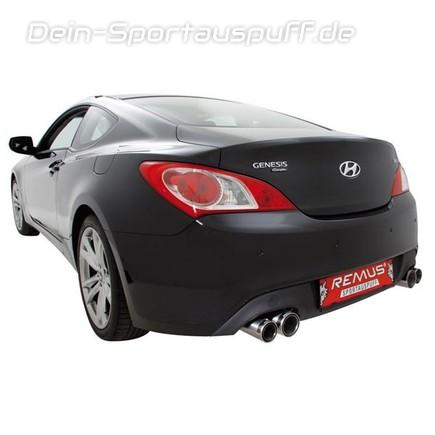 Remus Edelstahl Duplex Sportauspuff Hyundai Genesis Coupe 2.0l Typ BK20 je 2x84mm Street Race rund eingerollt mit scharfkantigem Innenrohr und Carbonschriftzug