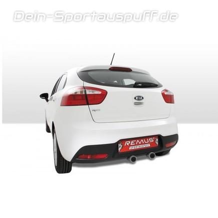 Remus Edelstahl Sportauspuff Mittig Kia Rio Typ UB 2x84mm Street Race rund eingerollt mit scharfkantigem Innenrohr und Carbonschriftzug