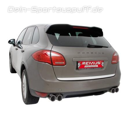 Remus Edelstahl Duplex Komplettanlage ab Kat Porsche Cayenne 2 Turbo Typ 958 je 2x98mm Street Race rund eingerollt mit scharfkantigem Innenrohr und Carbonschriftzug