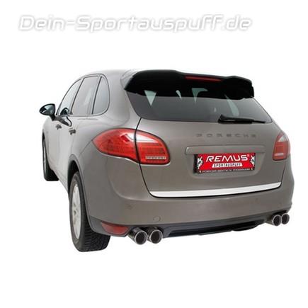 Remus Edelstahl Duplex Komplettanlage ab Kat Porsche Cayenne 2 S Typ 958 je 2x98mm Street Race rund eingerollt mit scharfkantigem Innenrohr und Carbonschriftzug