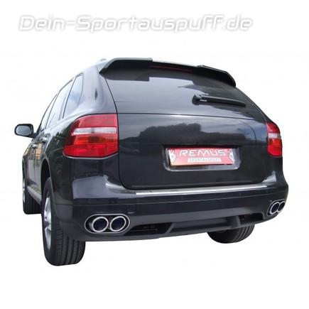 Remus Edelstahl Duplex Komplettanlage ab Kat Porsche Cayenne I Typ 9PA Facelift je 2x90mm rund eingerollt abgeschrägt