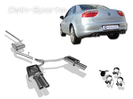Fox Edelstahl Duplex Sportauspuff-Komplettanlage ab Kat Seat Exeo 1.8l Limo u. ST 2x76mm rund eingerollt abgeschrägt ohne Absorber