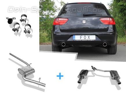 Fox Edelstahl Duplex Sportauspuff-Komplettanlage ab Kat Seat Exeo 1.8l Limo u. ST je 1x90mm rund eingerollt abgeschrägt ohne Absorber