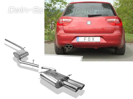 Fox Edelstahl Sportauspuff-Komplettanlage ab Kat Seat Exeo 1.8l Limo u. ST 2x80mm rund eingerollt abgeschrägt ohne Absorber