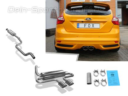 Fox Edelstahl Sportauspuff-Komplettanlage ab Kat Ausgang Mittig Ford Focus 3 ST 2x 115x85mm oval eingerollt abgeschrägt ohne Absorber