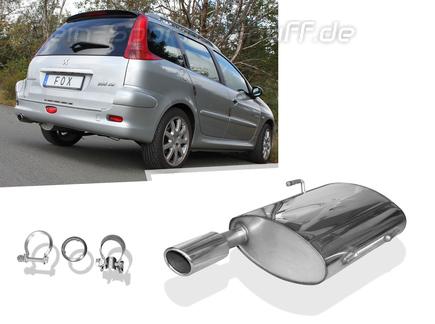 Fox Edelstahl Sportauspuff Peugeot 206 SW 1x88x74mm oval eingerollt abgeschrägt