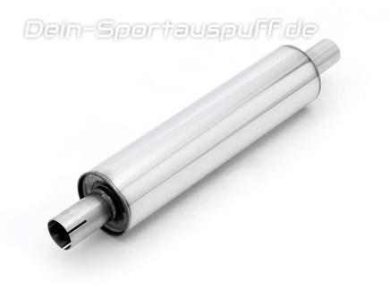 Fox Edelstahl Universal Schalldämpfer rund 100mm einflutig mit Anschlussrohr Länge 420mm Eingang/Ausgang 45mm/45mm