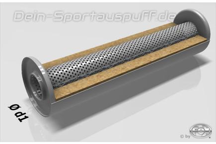 Fox Edelstahl Universal Schalldämpfer rund 100mm einflutig Länge 420mm Eingang/Ausgang 55mm/55mm