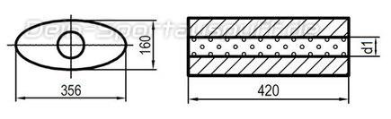 Fox Edelstahl Universal Schalldämpfer oval 356x160mm einflutig Länge 420mm Eingang/Ausgang 80mm/80mm