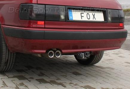 Fox Edelstahl Sportauspuff Audi 80/90 89 B3 Limousine/Coupe und B4 Cabrio 2x76mm rund scharf gerade mit Absorber