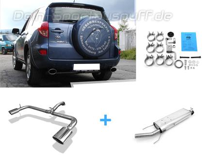 Fox Edelstahl Duplex Sportauspuff-Komplettanlage ab Kat (TüV-Version) Toyota RAV 4 III 2.0l ab 2006 je 140x90mm oval eingerollt abgeschrägt