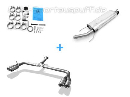 Fox Edelstahl Duplex Sportauspuff-Komplettanlage ab Kat (Tüv Version) Toyota RAV 4 III 2.0l ab 2006 2x80mm rund eingerollt abgeschrägt mit Absorber