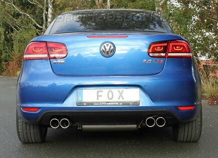 Fox Edelstahl Duplex Racing-Komplettanlage ab Kat VW Eos Facelift ab 2011 1.4l je 2x80mm rund eingerollt abgeschrägt
