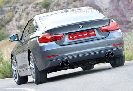 Supersprint Edelstahl Duplex Sportauspuff-Komplettanlage ab Kat BMW 4er F32 428i inkl. xDrive je 2x80mm rund eingerollt abgeschrägt