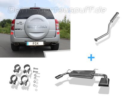 Fox Edelstahl Duplex Sportauspuff-Komplettanlage ab Kat Suzuki Grand Vitara JT 5-Tür je 145x65mm trapezförmig eingerollt abgeschrägt