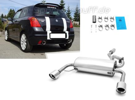 Fox Edelstahl Duplex Sportauspuff-Komplettanlage ab Kat Suzuki Swift Sport 3 SG Typ MZ EZ ab 2005 je 100mm rund eingerollt abgeschrägt mit Absorber