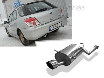 Fox Edelstahl Sportauspuff Subaru Impreza GD GG 1.5l 140x90mm oval eingerollt abgeschrägt mit langer Tulpe