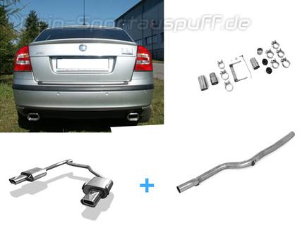 Fox Edelstahl Duplex Racing-Komplettanlage ab Kat Skoda Octavia 1Z Facelift ab 12/08 135x80mm flachoval eingerollt abgeschrägt mit Absorber