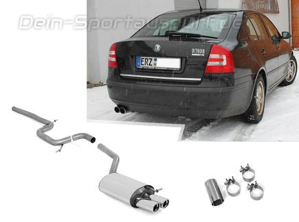 Fox Edelstahl Racing-Komplettanlage ab Kat Skoda Octavia 1Z 2x76mm rund eingerollt abgeschrägt mit Absorber