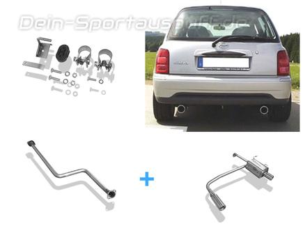 Fox Edelstahl Duplex Racing-Komplettanlage ab Kat Nissan Micra K11 Bj.93-03 1x80mm rund eingerollt gerade mit Absorber