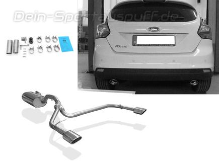 Fox Edelstahl Duplex Sportauspuff Ford Focus 3 Fließheck 1.6 TDCi je 106x71mm oval eingerollt schräg mit Absorber