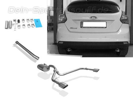 Fox Edelstahl Duplex Sportauspuff-Komplettanlage ab Kat Ford Focus 3 Fließheck 1.6 TDCi je 106x71mm oval eingerollt schräg mit Absorber