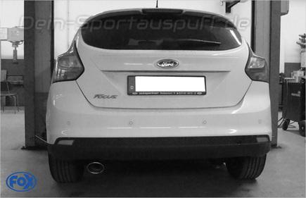 Fox Edelstahl Sportauspuff-Komplettanlage ab Kat Ford Focus 3 Fließheck 1.6 TDCi 106x71mm oval eingerollt schräg mit Absorber