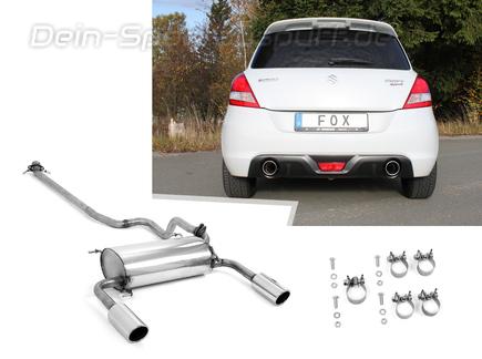 Fox Edelstahl Duplex Racing-Komplettanlage ab Kat Suzuki Swift Sport 4 Typ FZ NZ ab 2011 je 100mm rund eingerollt abgeschrägt