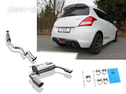 Fox Edelstahl Duplex Sportauspuff-Komplettanlage ab Kat Suzuki Swift Sport 4 Typ FZ NZ ab 2011 je 100mm rund doppelwandig abgeschrägt