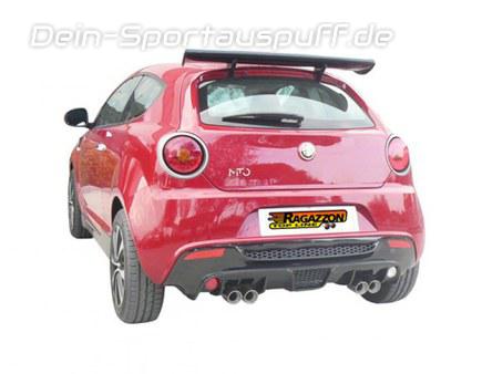 Ragazzon Edelstahl Duplex Racing-Komplettanlage ab Kat Alfa Romeo MiTo 1.4 58kW mit Cadamuro-Heck je 2x70mm rund doppelwandig abgeschrägt versetzt