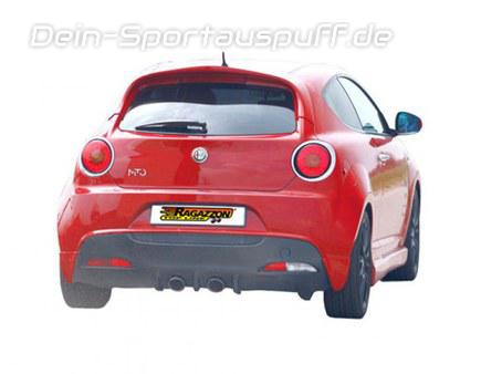 Ragazzon Edelstahl Mittig Racing-Komplettanlage ab Kat Alfa Romeo MiTo 1.4 TB 114kW mit Cadamuro-Heck 2x90mm rund doppelwandig abgeschrägt