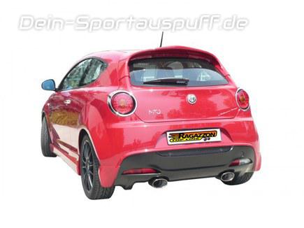 Ragazzon Edelstahl Duplex Sportauspuff inkl. Adapter auf Serie Alfa Romeo MiTo 1.4 TB 99kW mit Cadamuro-Heck je 135x90mm oval doppelwandig abgeschrägt
