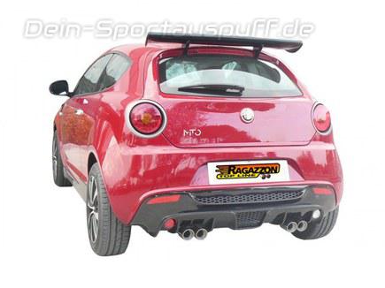 Ragazzon Edelstahl Duplex Sportauspuff inkl. Adapter auf Serie Alfa Romeo MiTo 1.4 TB 99kW mit Cadamuro-Heck je 2x70mm rund doppelwandig abgeschrägt versetzt