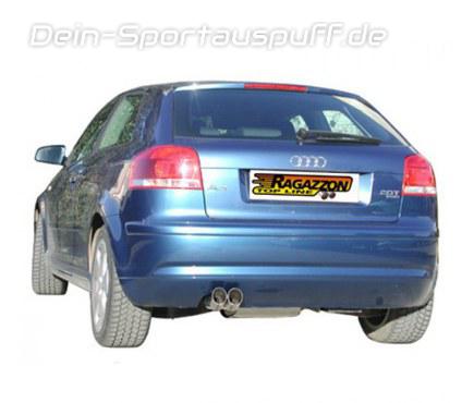 Ragazzon Edelstahl Racing-Komplettanlage ab Kat Audi A3 8P Quattro 2.0l TFSI 2x70mm rund doppelwandig abgeschrägt versetzt