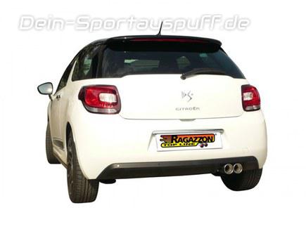 Ragazzon Edelstahl Racing-Komplettanlage ab Kat Citroen DS3 1.6 THP 60mm-System 2x80mm rund eingerollt versetzt