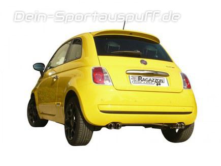 Ragazzon Edelstahl Duplex Komplettanlage ab Kat Fiat 500 0.9l Turbo je 2x70mm rund doppelwandig abgeschrägt versetzt