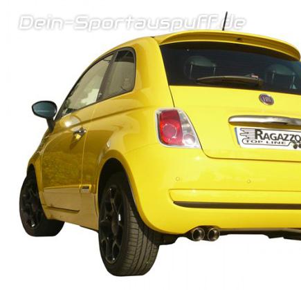 Ragazzon Edelstahl Racing-Komplettanlage ab Kat Fiat 500 0.9l Turbo 2x70mm rund doppelwandig abgeschrägt versetzt